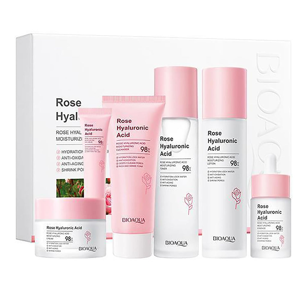 Kit Bioaqua Rose 6 en 1 – Hidratación Profunda y Rejuvenecimiento Facial con Ácido Hialurónico
