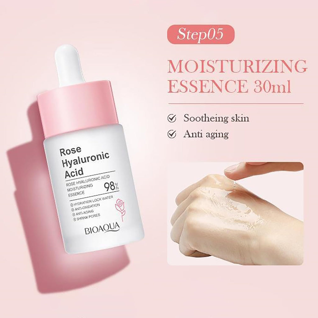 Kit Bioaqua Rose 6 en 1 – Hidratación Profunda y Rejuvenecimiento Facial con Ácido Hialurónico