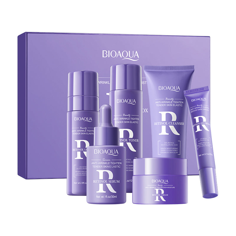 Kit Bioaqua Retinol 6 en 1 – Tratamiento Facial Antiarrugas, Reafirmante e Hidratante con 45% Retinol y Ácido Hialurónico