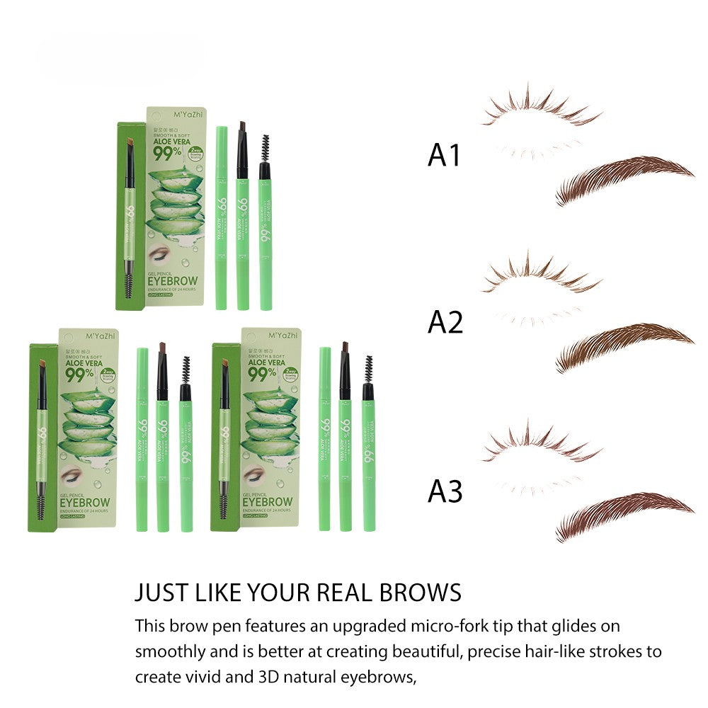 M’Yazhi Lápiz de Cejas Aloe Vera 2 en 1 – Doble Punta, Waterproof y de Larga Duración