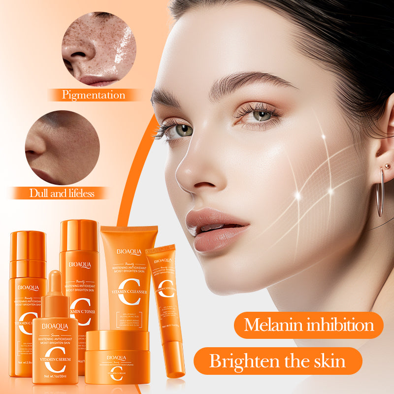Bioaqua Vitamina C 5 en 1 – Set Facial Antioxidante, Iluminador e Hidratante con Extractos Herbales Naturales