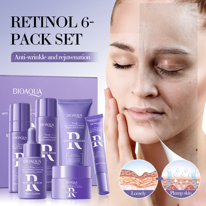 Kit Bioaqua Retinol 6 en 1 – Tratamiento Facial Antiarrugas, Reafirmante e Hidratante con 45% Retinol y Ácido Hialurónico