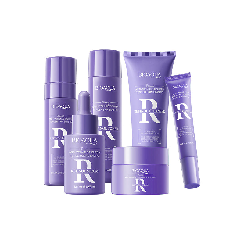 Kit Bioaqua Retinol 6 en 1 – Tratamiento Facial Antiarrugas, Reafirmante e Hidratante con 45% Retinol y Ácido Hialurónico