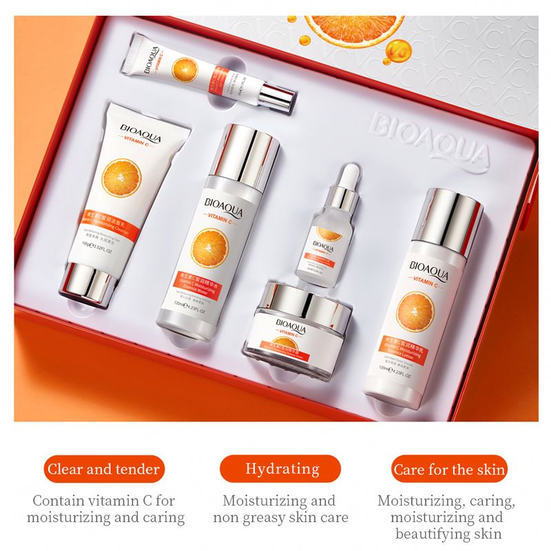 Kit Bioaqua 6 en 1 – Set Facial Hidratante e Iluminador con Vitamina C, Niacinamida y Colágeno