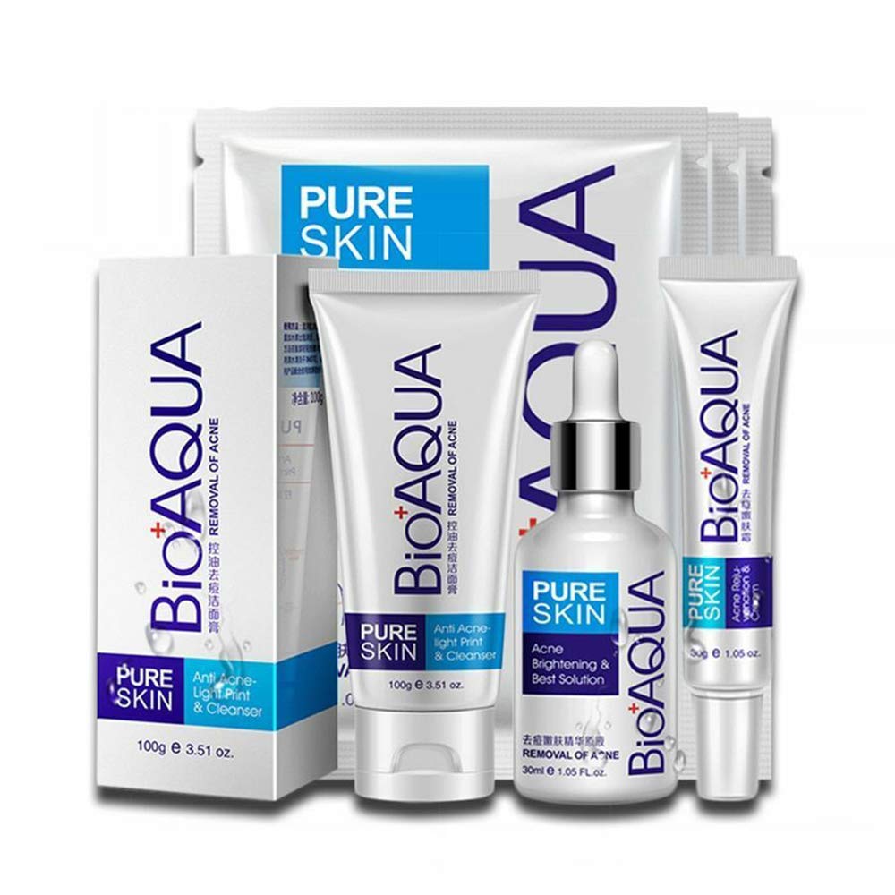 Kit Bioaqua 4 en 1 Antiacné – Limpieza Profunda, Hidratación y Eliminación de Manchas y Cicatrices