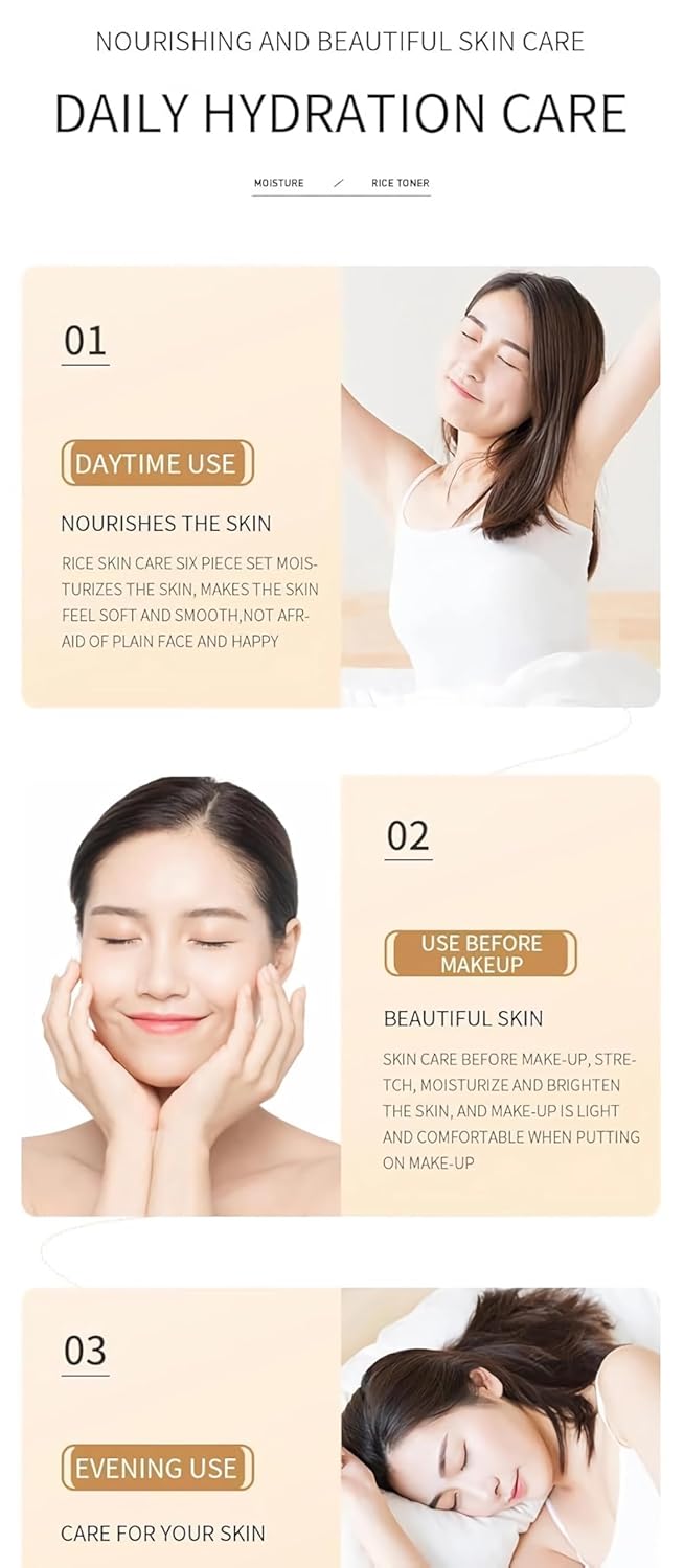 Kit Bioaqua Rice Raw Pulp 6 en 1 – Control de Brillo e Hidratación Ligera para Piel Grasa y Mixta